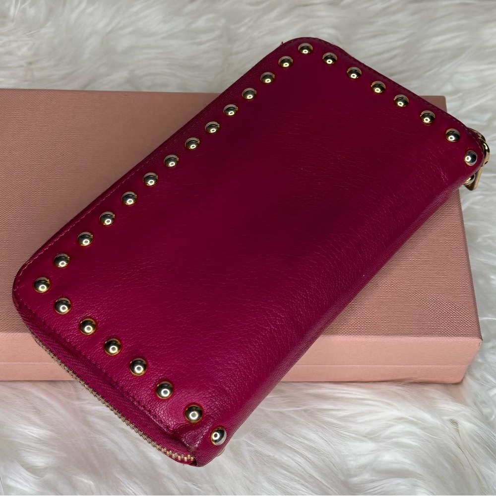 Miu Miu Pink Leather Studded Wallet - Picture 6 of 11